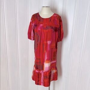 PLANET Geometric Silk Dress – Minecraft-Inspired Pattern